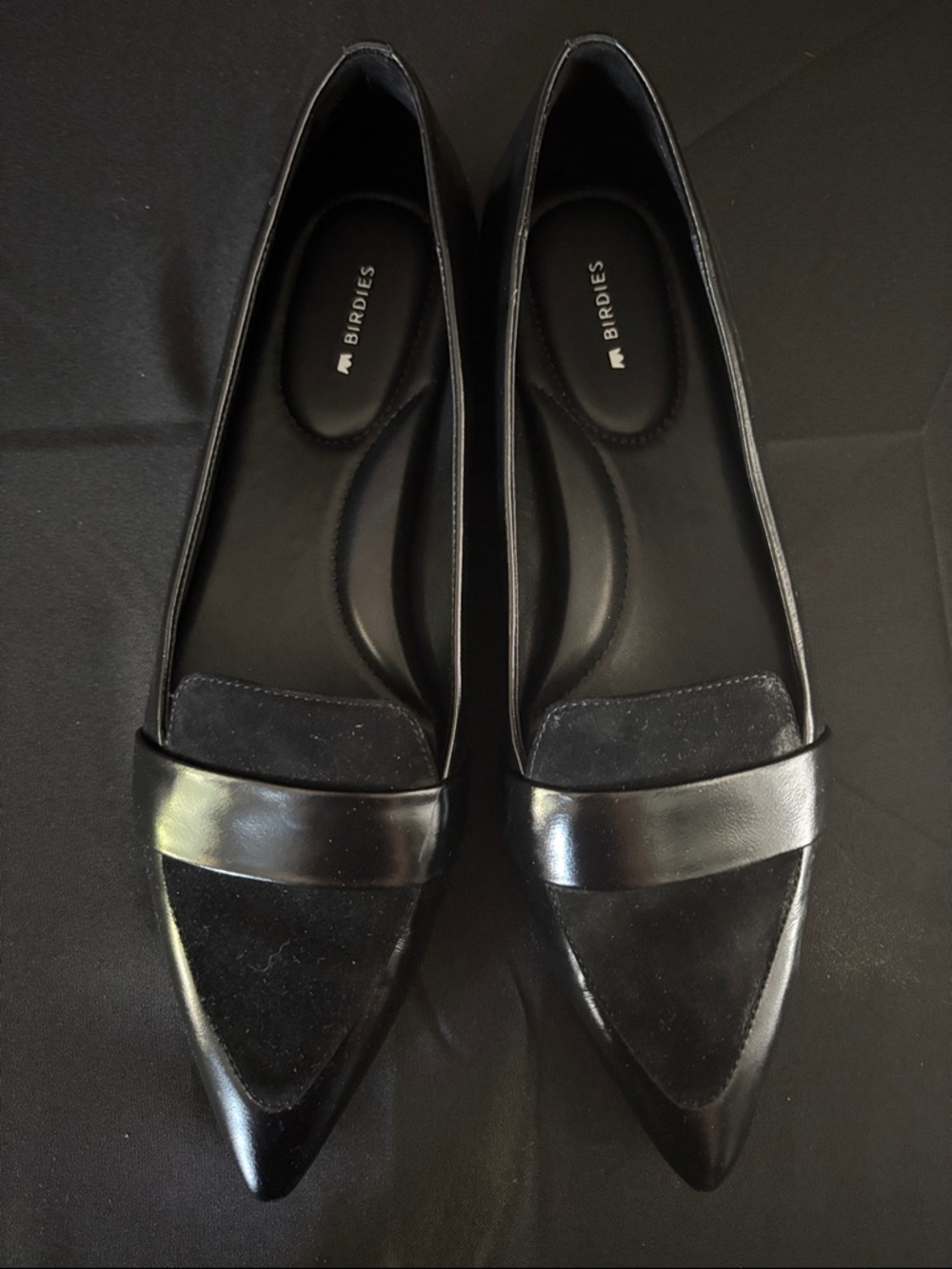Birdies Black Pointed-Toe Loafer Flats
